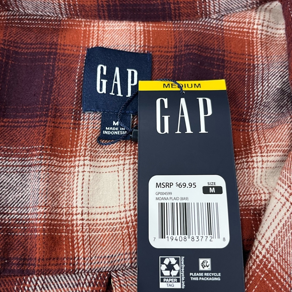 GAP Moana Plaid Button Down Shirt Rust/Burgundy —… - image 6